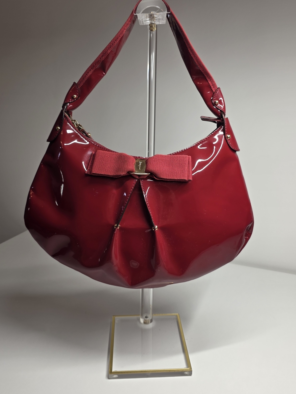 Red Patent Bow-Accent Shoulder Bag